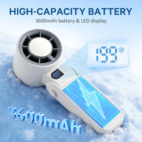 Handheld Portable Turbo Fan with Ice Cooler Personal Cooling Device | 199 Speeds,Digital Display, Up to 12H Runtime, Rechargeable Powerful Mini Personal Fan for Travel/Concerts/Sport Events/Gifts - color: White