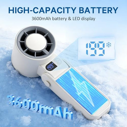 Handheld Portable Turbo Fan with Ice Cooler Personal Cooling Device | 199 Speeds,Digital Display, Up to 12H Runtime, Rechargeable Powerful Mini Personal Fan for Travel/Concerts/Sport Events/Gifts - color: White