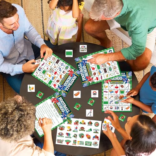 Lonfliness 39Pcs Football Bingo Game for Adults 24 Players American Football Bingo Game Cards with Reward Stickers for Family Friends Large Group Activities Sports Theme Birthday Party Favors - style: Football