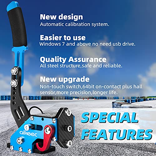 aikeec 64 Bit USB Handbrake with Clamp for PC Windows Sim Racing Games G25 G27 G29 T500 FANATECOSW Dirt Rally with Handle Grip - color: blue, size: with clamp