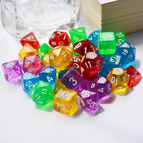 DND Dice 5×7 Sets, 35Pieces Transparent Rainbow Polyhedral DND Dice for RPG MTG Table Game Dice