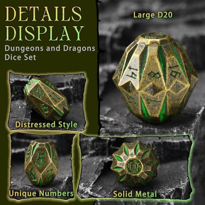 ZHOORQI Metal DND Dice Stonehenge Polyhedral Die Set for RPG(Bronze Green | D and D Dice, 7Pcs/Set Unique Cool Dice, Perfect Dice Gifts for Dungeons and Dragons RPG Role Play Games - color: Bronze Green