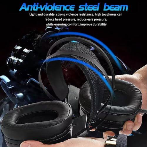 Wired Gaming Headset for PS4 PC Xbox One PS5 Controller, Noise Cancelling Over Ear Headphones with Mic, 7 Color LED Light, 7.1 Surround Sound, Soft Memory Earmuffs for Nintendo Xbox Series(Black)