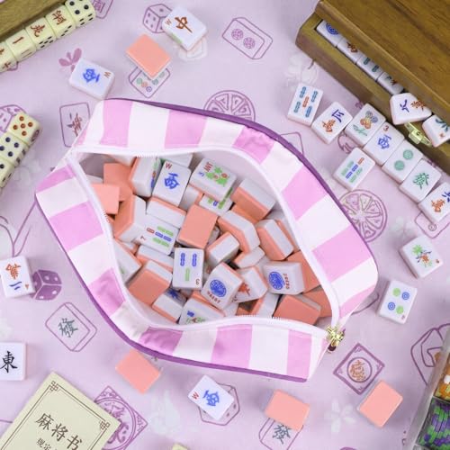 Sanwuta 1 Pcs Mahjong Tile Bag with Zipper,Purple,Striped | Embroidered Mahjong Case for 166 American Mahjong Tiles (1.2") Portable Bags for Board Game Party Gathering Travel - color: Purple, style: Classic