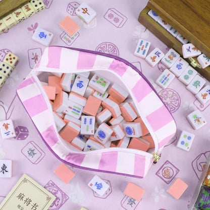 Sanwuta 1 Pcs Mahjong Tile Bag with Zipper,Purple,Striped | Embroidered Mahjong Case for 166 American Mahjong Tiles (1.2") Portable Bags for Board Game Party Gathering Travel - color: Purple, style: Classic