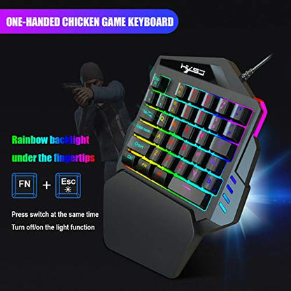 YONGX One Handed Keyboard and Mouse Gaming Combo ,35keys Wired RGB Backlit Gaming Mini Keypad Set with Wrist Rest Portable for PC/Laptop/Switch/PS4/Xbox ONE