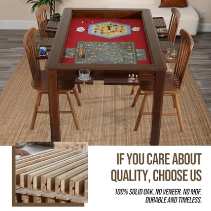Solid Wood Board Game Table for 4–6 Players with 54" x 30.7" - color: Warm Walnut, size: Recessed Leaves