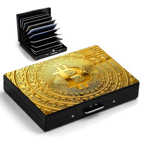 Bitcoin Metal Wallet Credit Card Protector Case Equipped RFID Blocking | with Pop-Up Button Slim Business Cards Holder Aluminum Cards Case Exclusive Bitcoin Gifts for Women Men - color: Bitcoin