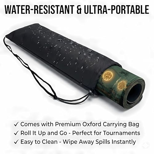 Ultimate TCG Battle Set: 24"x14" Stitched Fantasy Playmat, 16 Dice & Carry Bag – Non-Slip 2mm Rubber Card Game Mat for Trading Card Games (Midnight Swamp, Classic Series) - color: Midnight Swamp, size: CLASSIC SERIES