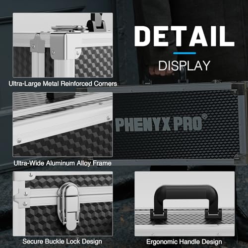 Phenyx Pro Large Size Carrying Case, Customizable Pre-Diced Foam, Aluminum Alloy Sturdy Build, Suitable for Wireless Mic System Storage & Camera Gear Transportation - size: Large (20.3×10×5.9 Inch)