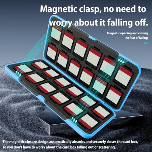 ONETIAOLONG Switch Game Case Holder for Switch 2 & OLED & Lite with 24 Cartridge Slots and 48 Micro SD Card Storage with Magnetic Closure,Protective Hard Shell and Soft Lining for Easy carrying - color: Sky Blue, style: 24-slots