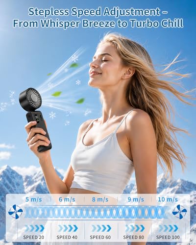 Portable Handheld Fan with Ice Cooling, 100 Speed Rechargeable Mini Desk Fan, Up to 12Hrs Cooling, Powerful Folding Personal Fan for Travel, Camping, Office (Black) - color: Black
