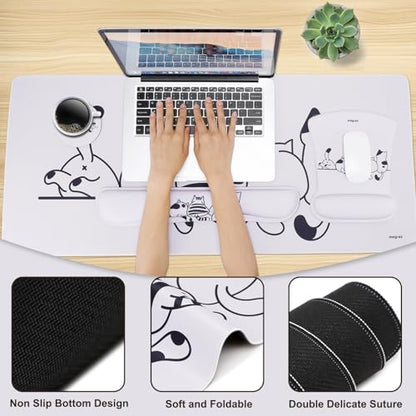 MEGREZ 4-in-1 Mouse Pad with Wrist Rest Ergonomic Memory Foam Desk Mat Set | ergonomic, anti-slip base, 4pcs set, desk pad, mouse wrist rest, keyboard rest, coaster, ideal for office & gaming - color: Beige
