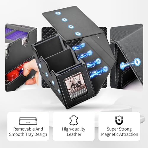 UAONO 3-in-1 MTG Commander Deck Box, Black Gray | 2 Magnetic Card Holders & 1 Dice Tray, Fits 200 Double Sleeved, Card Organizer Compatible with Magic the Gathering - color: Black&Gray