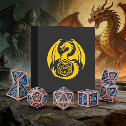 Metal Dice Set, Octopus Pattern, 7pcs Polyhedral Metal DND Dice Set, DND Starter Set, D&D Gifts with Gift Box, Role Playing Board Games Accessories, Red Copper Border Blue - color: Blue With Gift Box