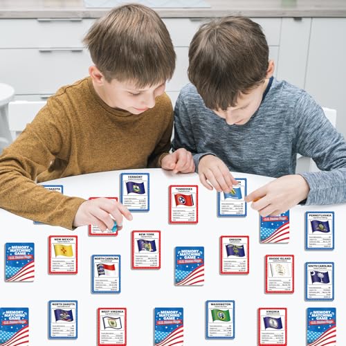gisgfim 100 PCS Memory Matching Game Flags of U.S. States Concentration Memory Card Educational Cards Games Geography Learn States Capitals Game Gift for Kid Adults Learning Activities Matching Games - style: Flags of U.S. States