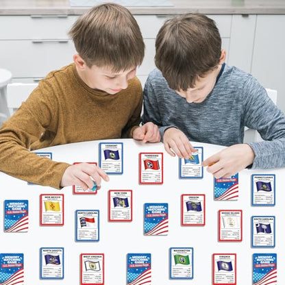 gisgfim 100 PCS Memory Matching Game Flags of U.S. States Concentration Memory Card Educational Cards Games Geography Learn States Capitals Game Gift for Kid Adults Learning Activities Matching Games - style: Flags of U.S. States