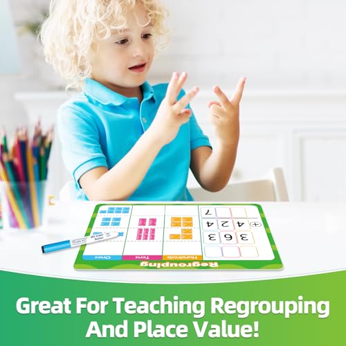 12 PCS Place Value Chart Dry Erase Flash Cards, Addition and Subtraction Learning Math Games for Kids, Base Ten Board Math Manipulatives 1st 2nd 3rd Grade Teacher Classroom Must Haves