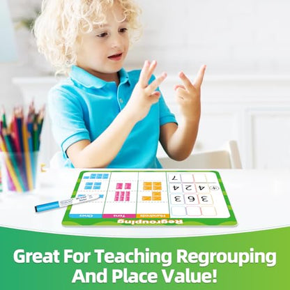12 PCS Place Value Chart Dry Erase Flash Cards, Addition and Subtraction Learning Math Games for Kids, Base Ten Board Math Manipulatives 1st 2nd 3rd Grade Teacher Classroom Must Haves