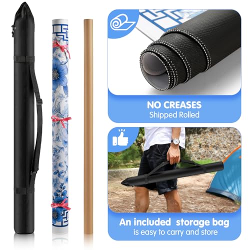 Mahjong Mat for Table 33" Rolled Packaging for American Mahjong Set | Waterproof Non-Slip Noise-Reducing Mah Jongg Mat,American Neoprene Mahjong Mat with Carrying Bag for Board Games(Blue) - color: Bule 33 Inch