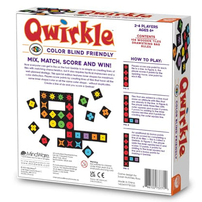 MindWare Qwirkle Color Blind Friendly Family Game Game for Kids and Adults - Fun Family Game Night Game for Concentration and Visual-Thinking Skills - Ages 6+