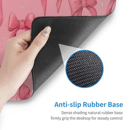 Large Pink Mouse Pad with Bows, Non-Slip Desk Mat for Laptop PC, Gaming Mousepad, 35.4 x 15.7 inches - color: Cute Bows
