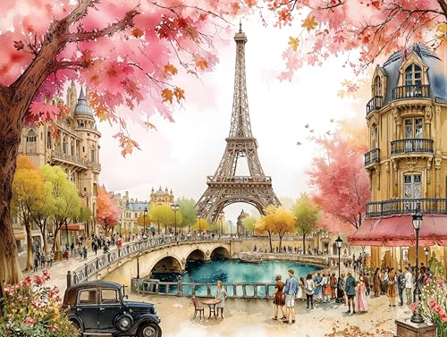 1000 Piece Jigsaw Puzzle for Adults - Paris Romance - Whimsical Eifel Tower Spring Scene - Challenging Puzzle Perfect for Game Nights - 1000 Piece for Adults. 20x27 inches - color: Paris Romance