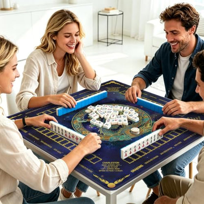 Mahjong Mat for Table with Rules, 31.5" x 31.5" Noise Reduction Non Slip Waterproof Mah Jong Table Mat with Carrying Bag, Suitable for Mahjong, Poker, Board Games, Dominoes, and Card Games - color: Dragon