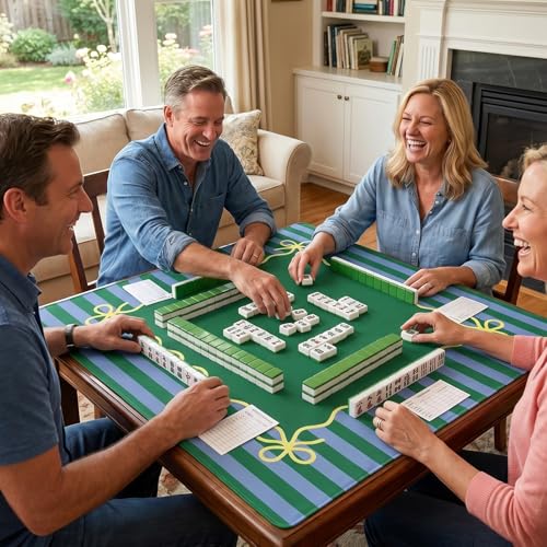 Green Teal Mahjong Mat (32.5” x 32.5”) with Carrying Bag Non Slip Noise Reduction Gaming Mat Rubber Mahjong Table Cover Accessoriesfor Poker Board Games Dominoes - color: Green Teal