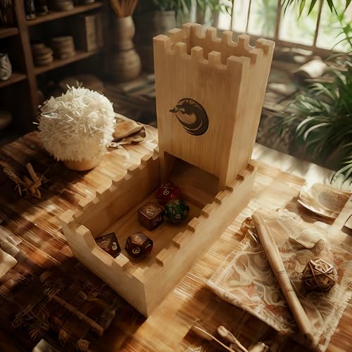 Bamboo Dice Tower, DND Dice Roller, Foldable Die Roller Castle | Magnetic Dice Tower for Dungeons and Dragons, Board Game, D&D Tabletop Game and RPG Games - style: Tower
