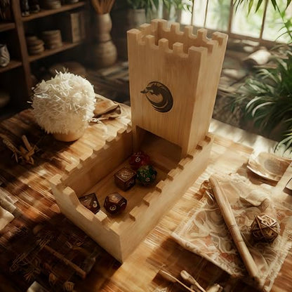 Bamboo Dice Tower, DND Dice Roller, Foldable Die Roller Castle | Magnetic Dice Tower for Dungeons and Dragons, Board Game, D&D Tabletop Game and RPG Games - style: Tower