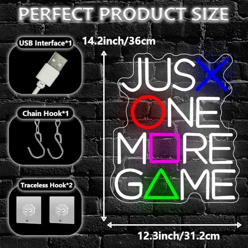 Gamer Neon Sign for Wall Decor,Just One More Game LED Light Sign Backdrop for Club Party Man Cave Boys Bedroom Video Game Room,Best Gaming Gift for Gamer Teens Boys Men Women USB Powered（14.2"*12.3"） - style: Game-1