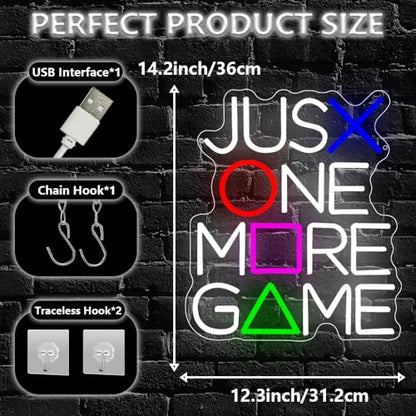 Gamer Neon Sign for Wall Decor,Just One More Game LED Light Sign Backdrop for Club Party Man Cave Boys Bedroom Video Game Room,Best Gaming Gift for Gamer Teens Boys Men Women USB Powered（14.2"*12.3"） - style: Game-1