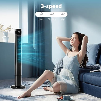 Antarctic Star Tower Fan Portable Electric Oscillating Fan Quiet Cooling Remote Control Standing Bladeless Floor Fans 3 Speeds Wind Modes Timer Bedroom Office (43 inch, Black) | Quiet Cooling Remote Control Standing Bladeless Floor Fans 3 Speeds Wind Mode