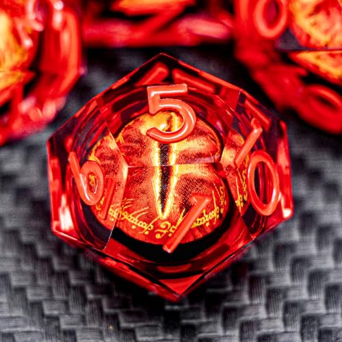 ARUOHHA DND Resin Dice Gazes Eye Dice Red Liquid Core Flaming RPG Sharp Edged Dice Set with Gift Box, Polyhedral D and D Dice Set Compatible with Dungeons Dragons Role Playing Game D20 D6 - color: Sl01-red