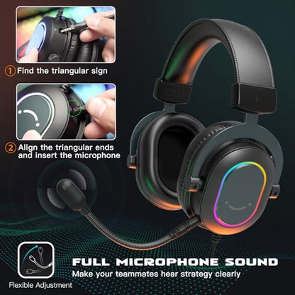 FIFINE Gaming Microphone and USB Streaming Headset Kit, PC Podcast Condenser Mic with Boom Arm, Pop Filter, Mute, Wired Headphones with 7.1 Surround Sound for Streaming, Twitch, Online Chat (A6T+H6)