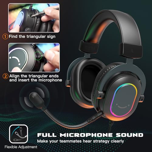 FIFINE AmpliGame H6 Wired USB Gaming Headset with Dynamic RGB, 3 EQ Modes | 50mm drivers, Pinpoint 7.1 Surround, Durable Protain Leather, Detachable Mic, USB Control Box, Compatible with PC, PS4/5, Mac - color: Black