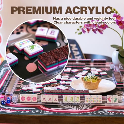 American Mahjong Game Set, Portable Carrying Bag,Acrylic 160 Tiles,Western Mahjong Tiles Set,Complete Ma Jong Set (Amber) - color: Amber