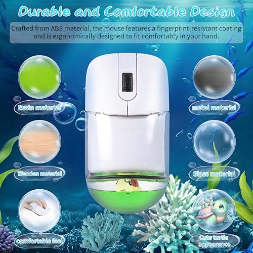 Wireless Mouse -Cute Clear Aqua Design, Water Mouse with Optical Precision, Silent Clicks, Lightweight & Floating Animal Transparent Retro Style for Home Office, Great for Kids & Adult(Turtle-Green) - color: Turtle-Green