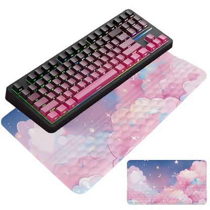 Computer Keyboard Stand Pad with Wrist Rest Pink Cloud Keyboard Pad Support with Comfortable Moon Galaxy Stars Wrist Pad Cute Girl Ergonomic Tilted Keyboard Riser Holder for Desktop Office Home - color: Silk Pink Cloud