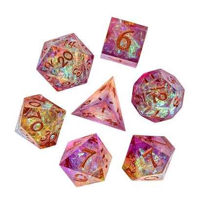 7PCS DND Dice Set,Transparent Sharp Edge Dice Set D&D RPG Polyhedral Die,for Dungeons and Dragons TTRPG Games Roleplaying Games Pathfinder,with Gift Box(Purple and Orange) - color: Purple and Orange