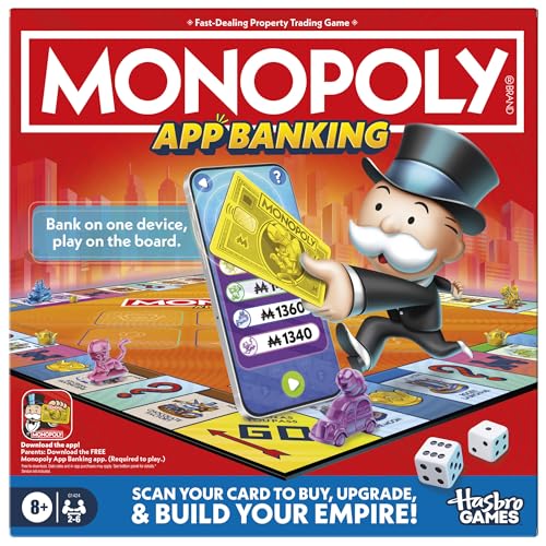 Monopoly App Banking Board Game | App-Enabled Game | Links to Smart Devices | Ages 8+ | 2 to 6 Players | 45 Mins. | Family Games for Kids