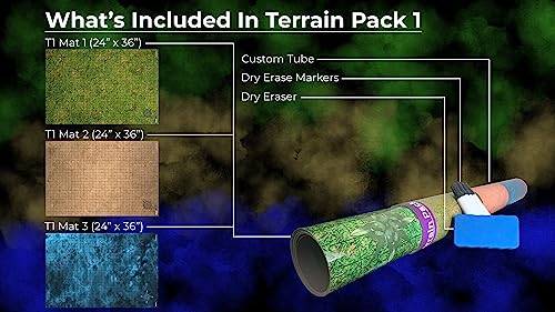 DND Battle Mat Ultimate 3 Pack Starter Set Accessory for RPG Role Playing Games 24" X 36" Ultradurable Non-Staining Dry/Wet Erase Premium Vinyl Battle Grid Terrain Pack 1