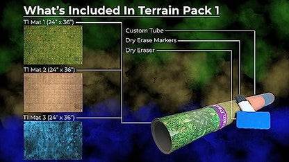 DND Battle Mat Ultimate 3 Pack Starter Set Accessory for RPG Role Playing Games 24" X 36" Ultradurable Non-Staining Dry/Wet Erase Premium Vinyl Battle Grid Terrain Pack 1