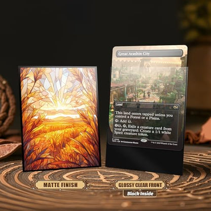 MTG Card Sleeves - Plains- Ultra Clear Front & Matte Finish Back, 100 Count Standard Size Matte Art Sleeve for Magic The Gathering - color: Plains