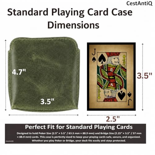 Premium Full Grain Leather Playing Card Case, Zippered Playing Card Holder for Poker Bridge Cards, Durable Leather Card Deck Storage Organizer Travel Card Carrying Pouch Multi Purpose Wallet - color: Green