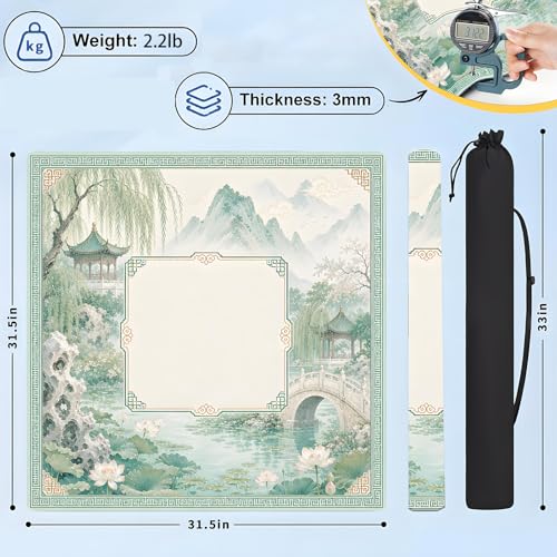 Mahjong Mat for Table 31.5” x 31.5”, Noise Non-Slip Rubber Mahjong Mats, 3mm Thick Waterproof Mahjong Table Mats with Carrying Bag for Mahjong, Poker, Card and Board Games - style: Pink and Green