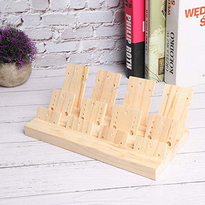 Wooden Display Stand with 12 Inserts for Earrings, Necklaces and Rings Storage and Showcase, 25x12.7x2cm, Natural Wood for Home Decor