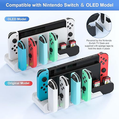 Controller Charging Dock Compatible With Nintendo Switch & OLED Model Joycons - Charges up to 6 Joycons With Game Card Storage Stand - color: Black＆White