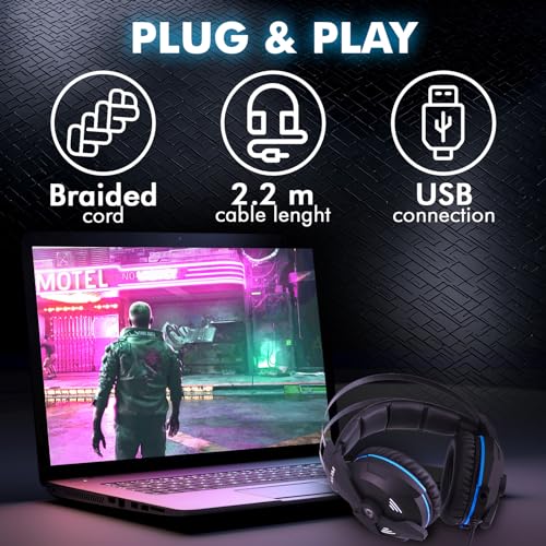 KLIM Impact V2 - USB Gaming Headset - 7.1 Surround Sound - Noise Cancelling - High Definition Audio - Strong Bass - Video Games Headphones Audifonos with Microphone for PC Gamer PS4 - Noise Cancelling